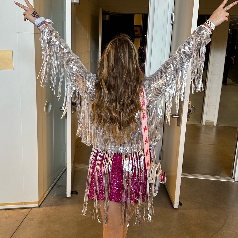 Silver metallic sequin fringe jacket! Taylor Swift Eras tour concert